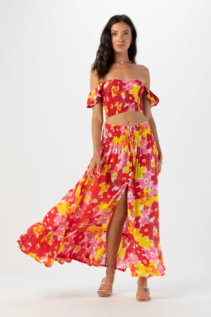 Dakota skirt in watercolor dreams red front view