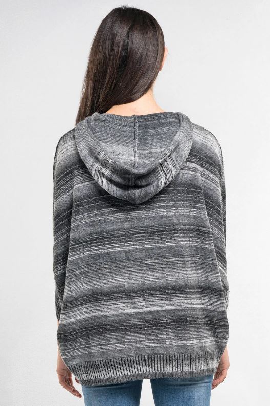 Space dyed boyfriend hoody with pocket in heather grey black back view