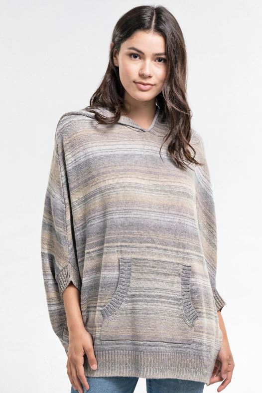 Space dyed boyfriend hoody with pocket in heather grey taupe front view