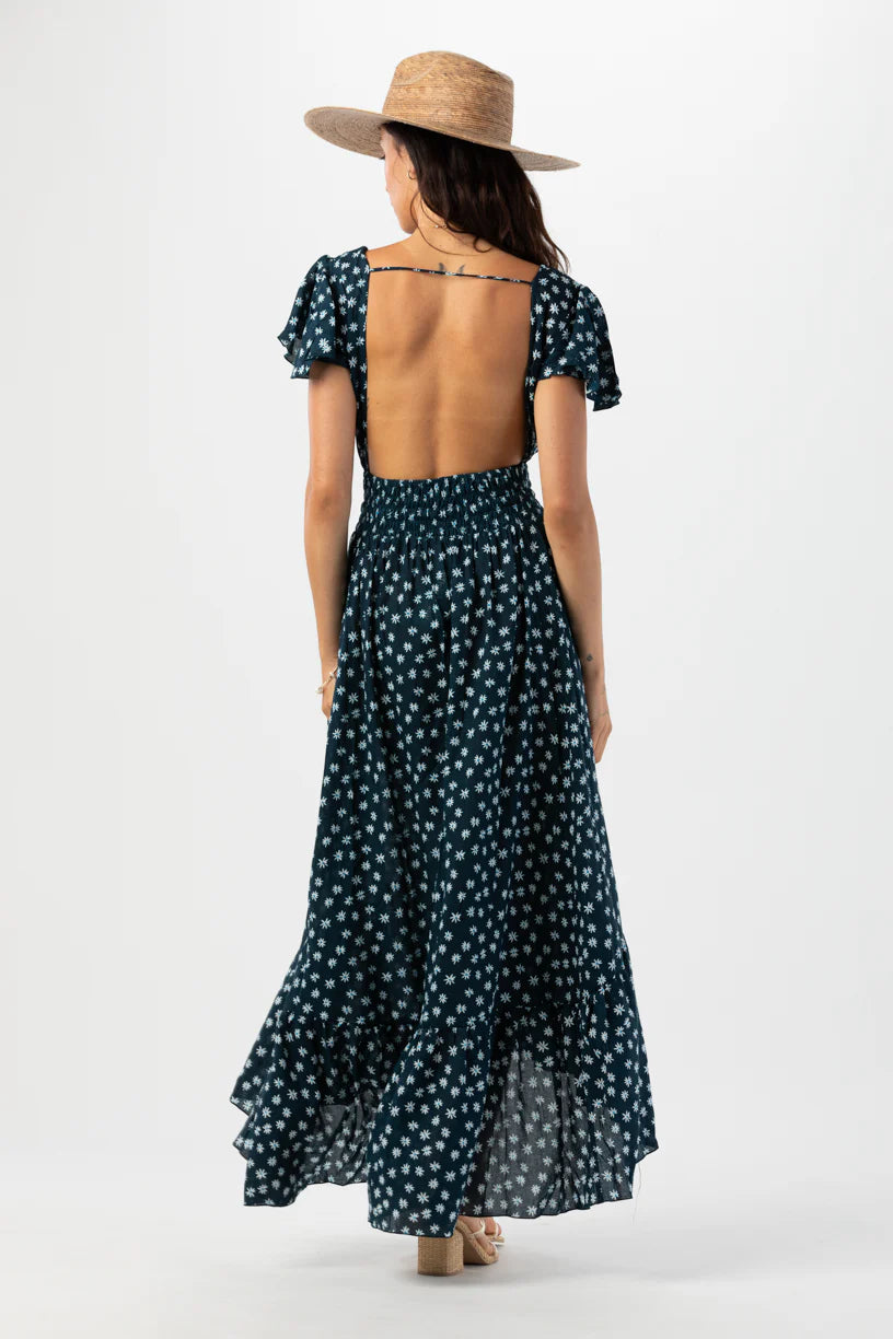New moon maxi dress in ditsy daisy sea back view