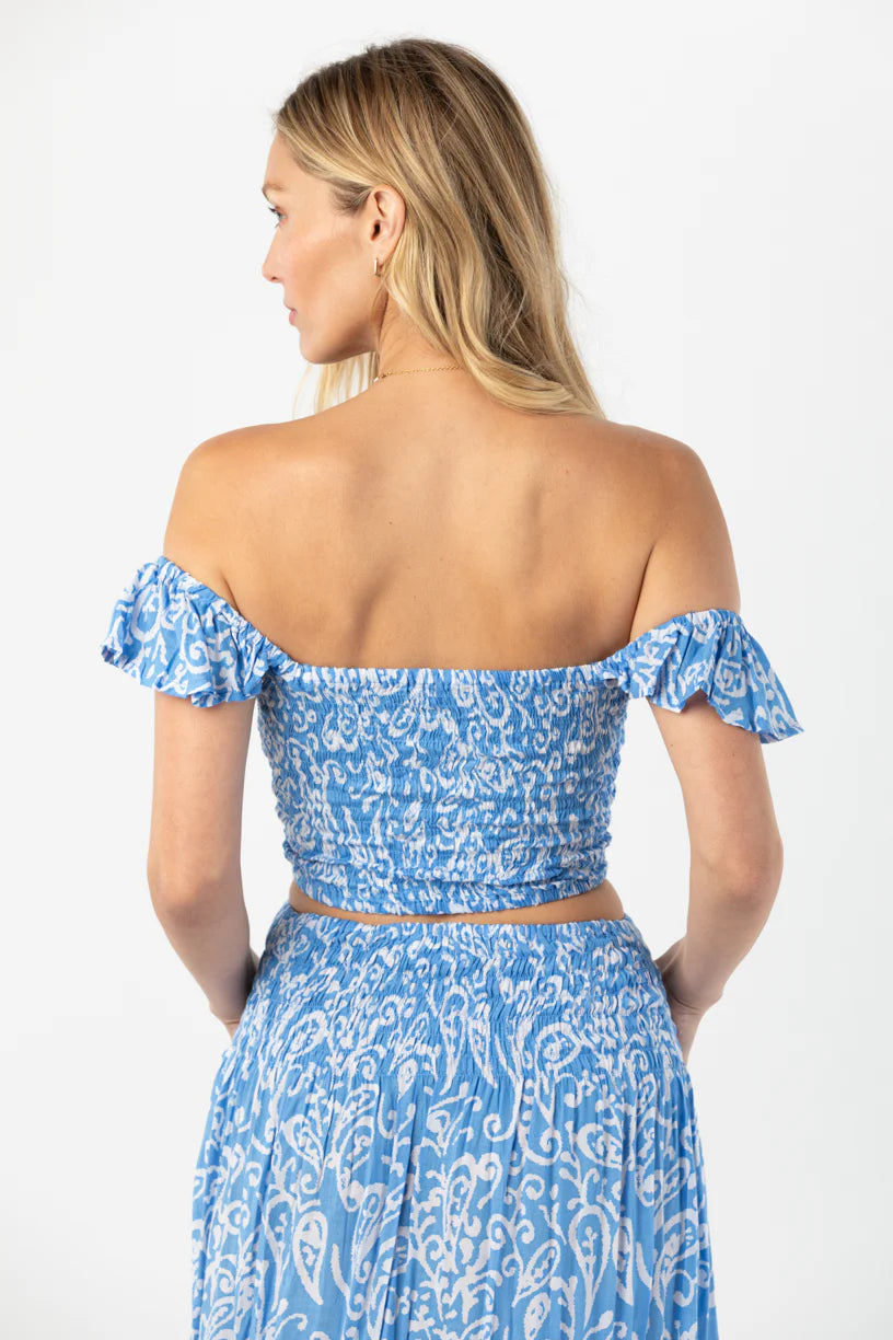 Hollie Crop top in sky sun back view