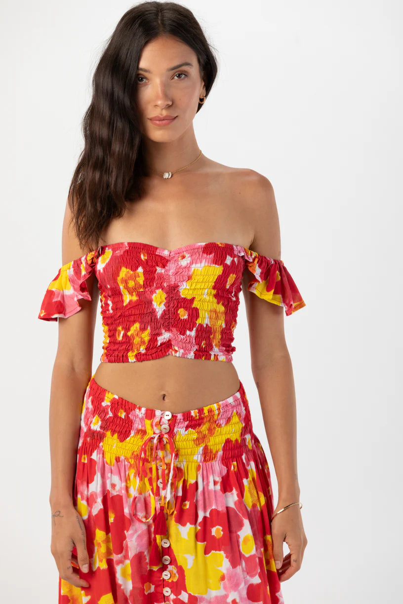 Hollie Crop top in watercolor dream red front view