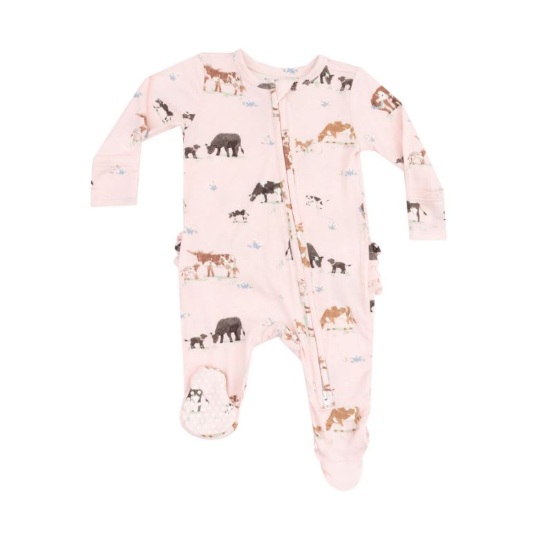 Ruffle back zipper front cow families front view
