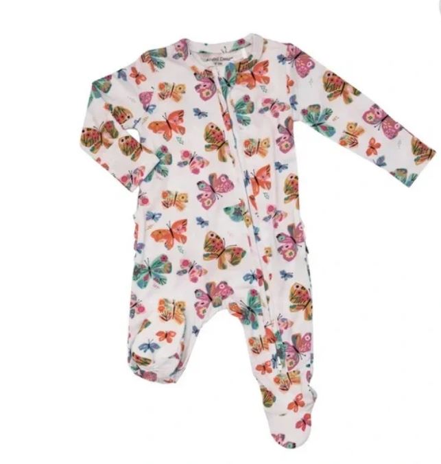 Ruffle back zipper front geo butterflies front view