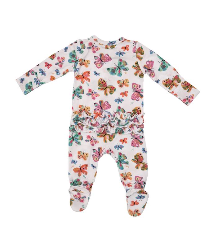 Ruffle back zipper front geo butterflies back view
