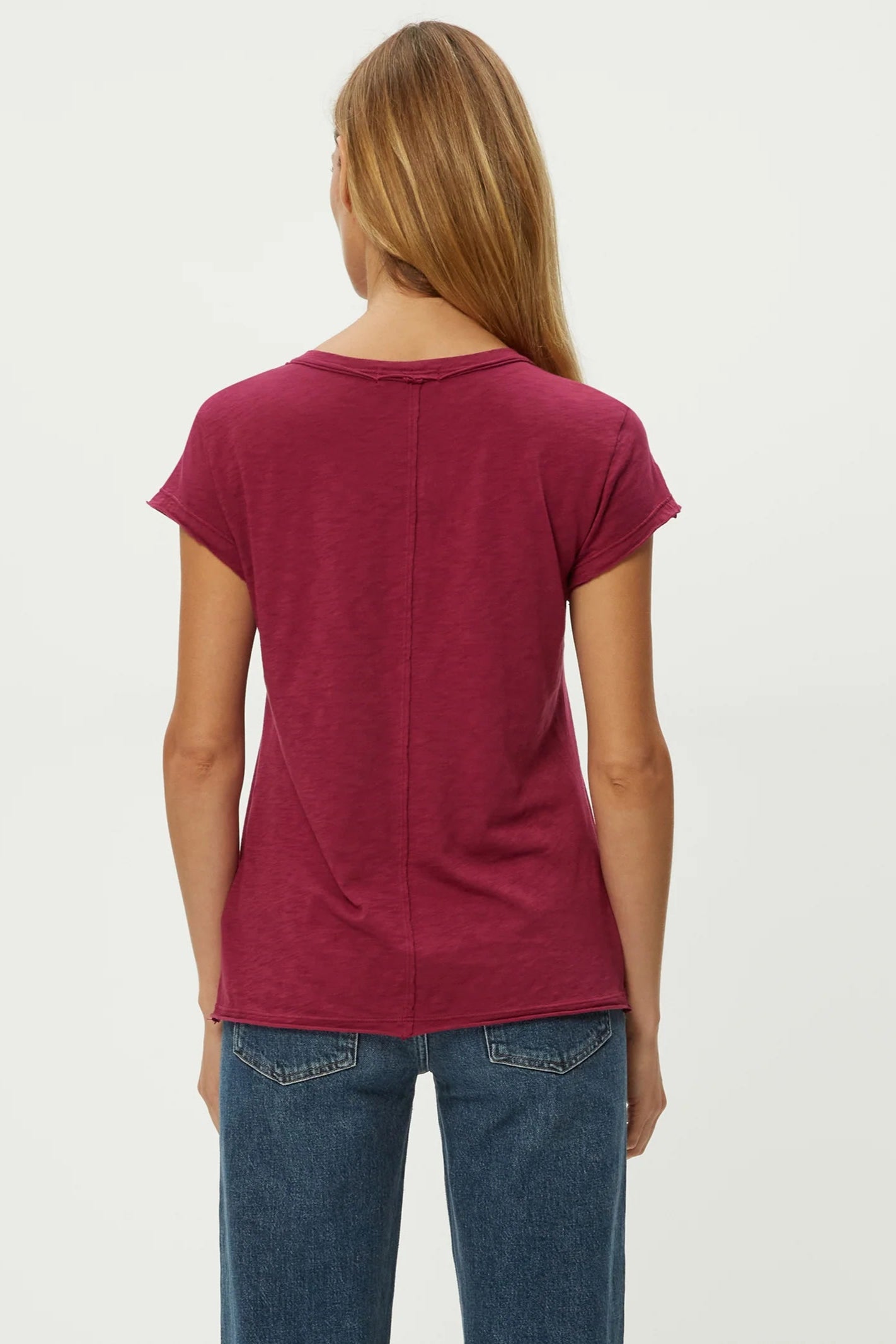 TRUDY CREWNECK TEE IN RUBY BACK VIEW