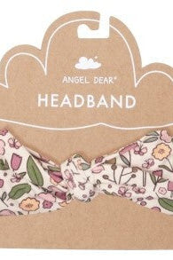 Floral headband with bow, pink and green