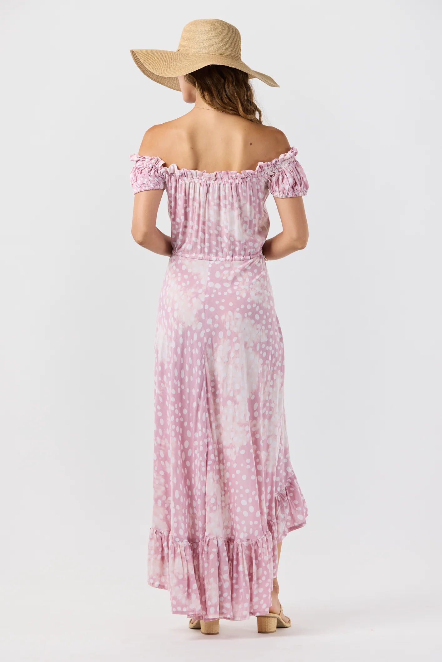 Riviera maxi dress in pebbles mauve smoke back view
