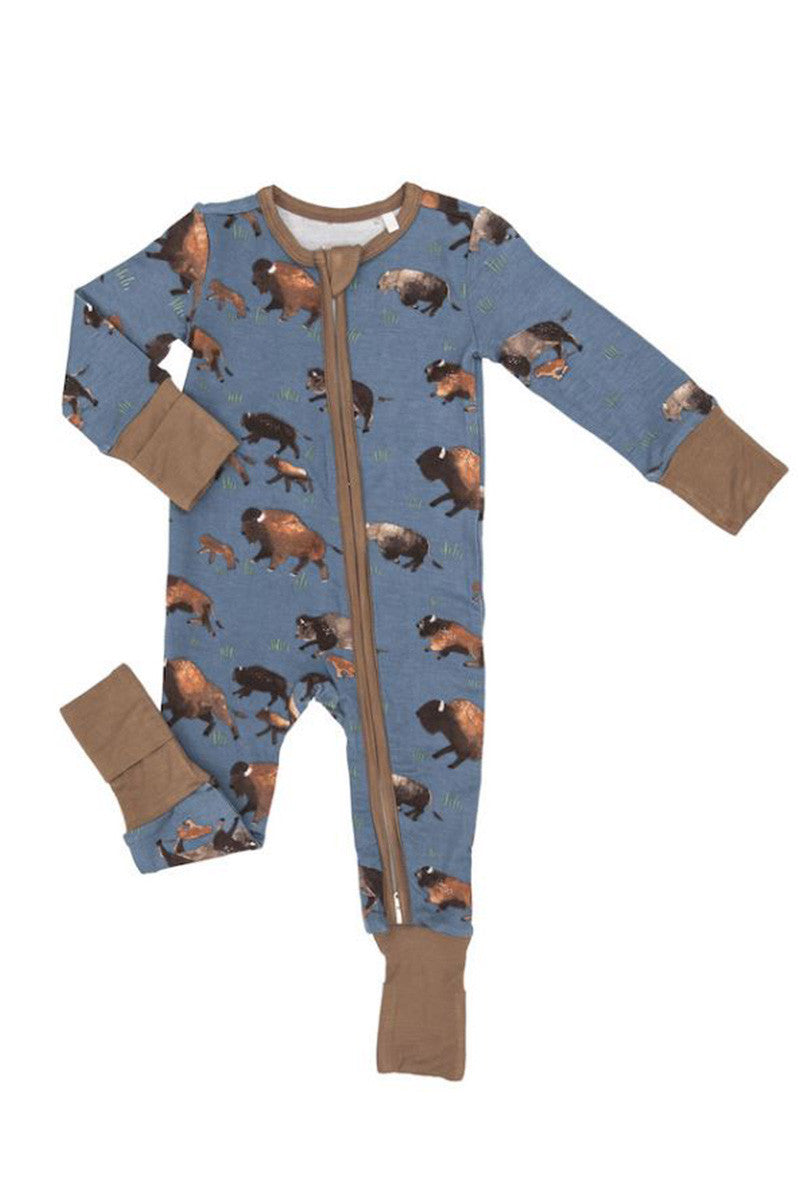 Printed zipper onesie in bison