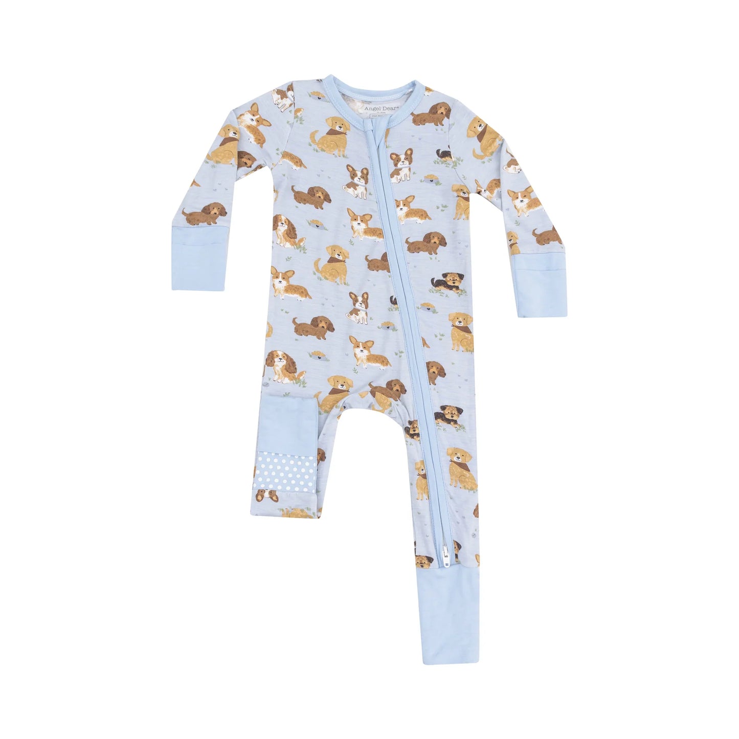 Printed zipper onesie in bestfriend dogs blue