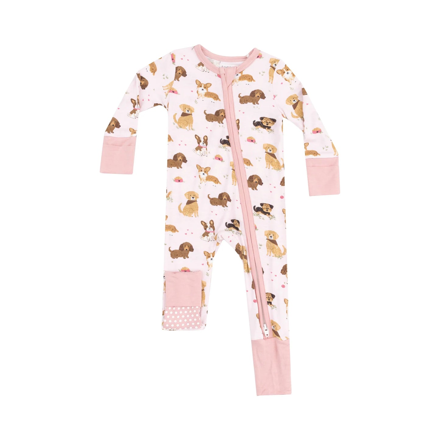 Printed zipper onesie in bestfriend dogs pink