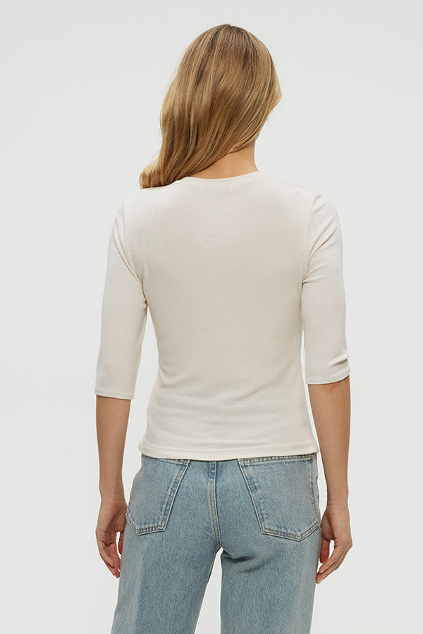 MAEVE ELBOW SLEEVE CREW NECK CROP IN CHALK BACK VIEW