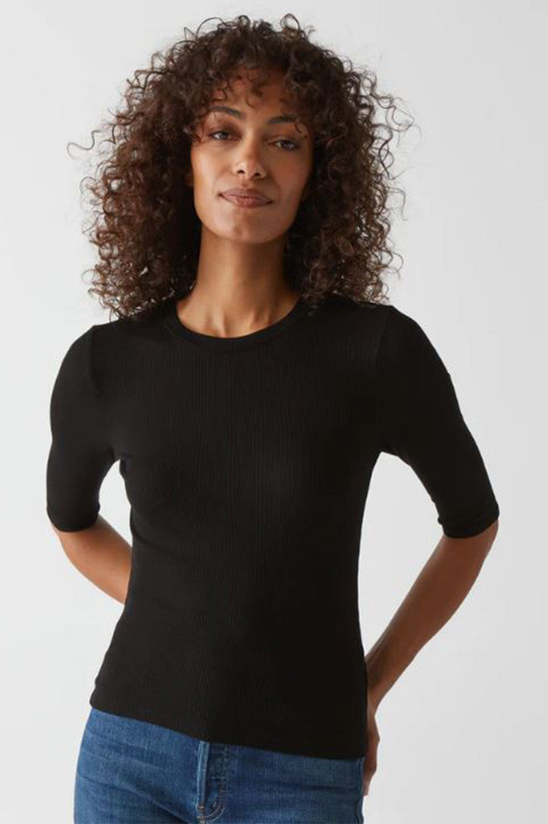 Maeve elbow crew neck crop top in black front view
