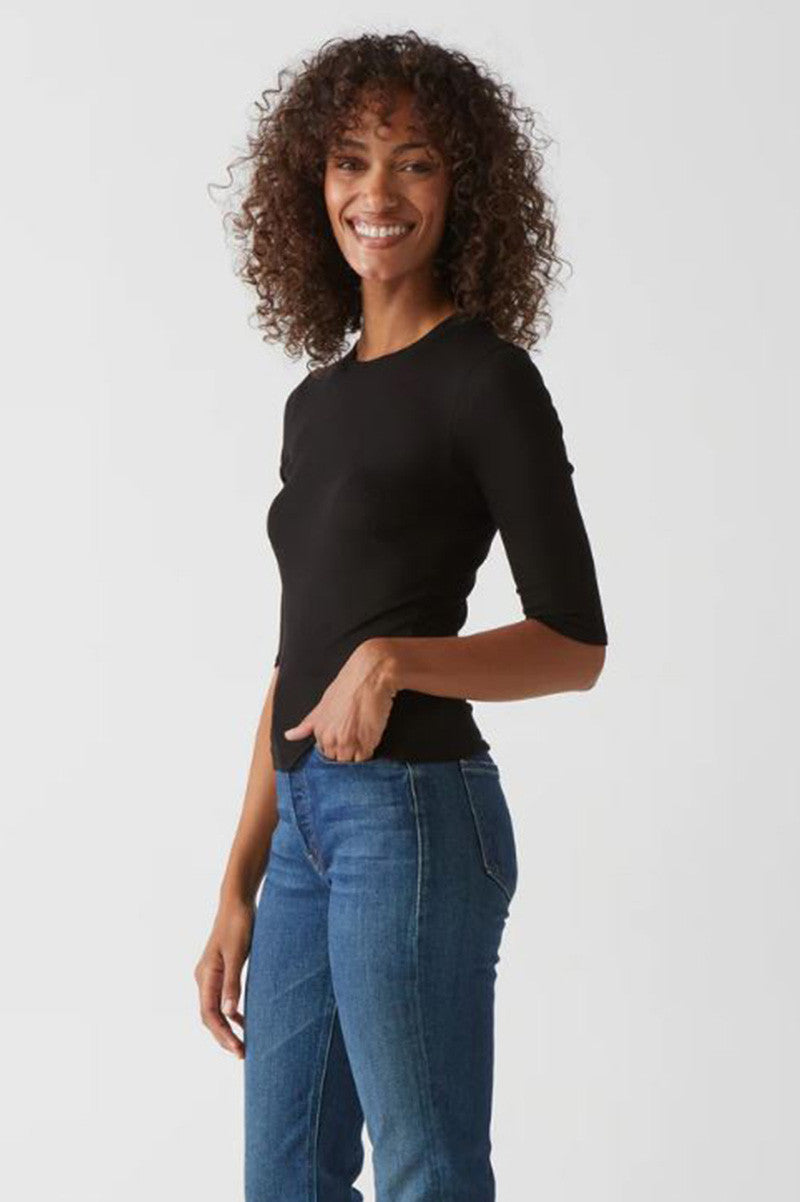 Maeve elbow crew neck crop top in black side view