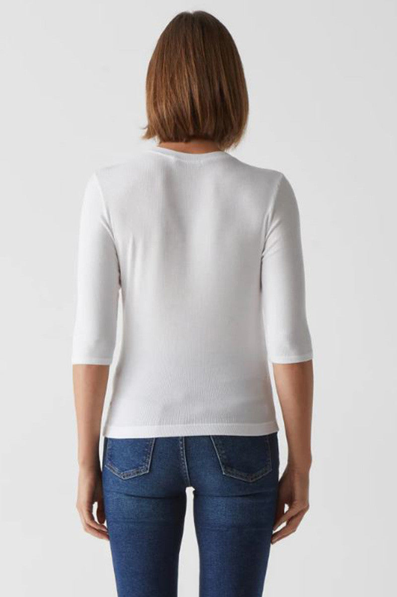 Maeve elbow crew neck crop top in white back view