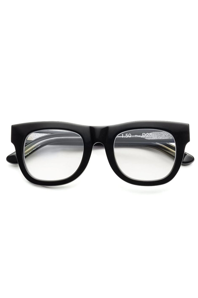 D28 reading glasses in gloss black and vodka