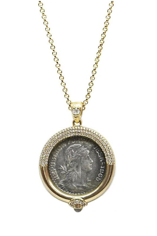 Escudo necklace in gold silver labrodite and clear