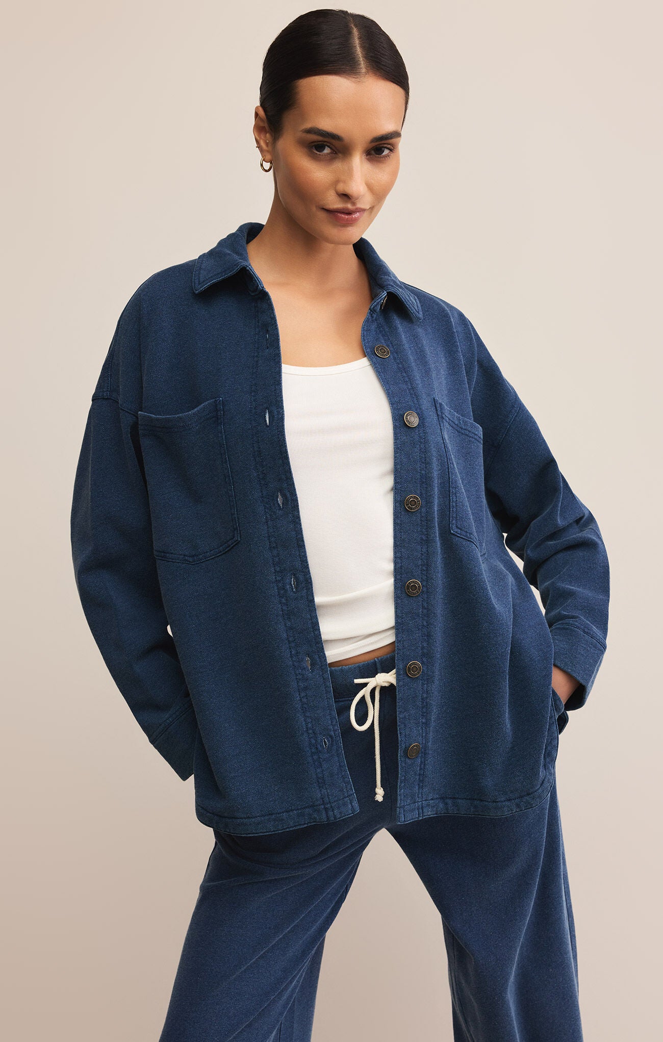 All Day Knit Denim Jacket in indigo front view