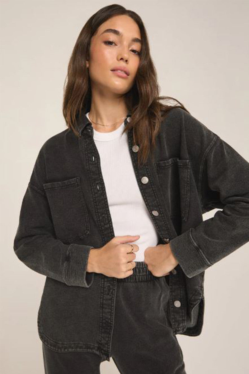 ALL DAY KNIT DENIM JACKET in vintage black front view