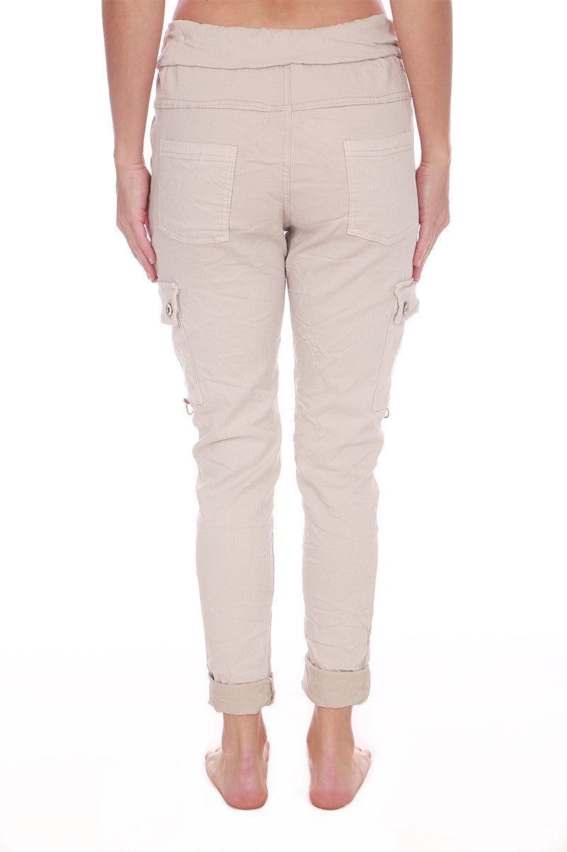 Cargo crinkle joggers in beige back view