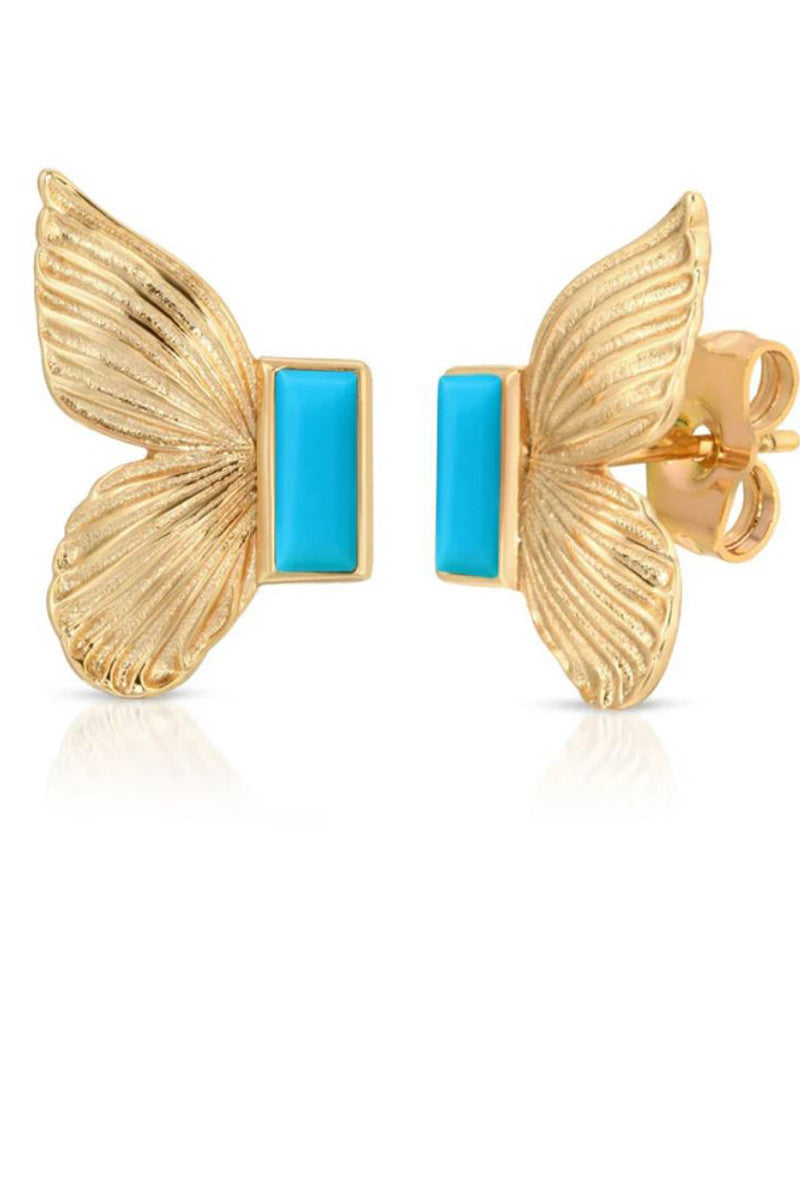 Gem butterfly studs in gold and turquoise