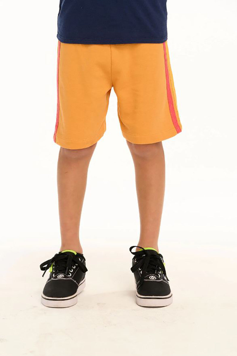 Social stripe short in yellow front view