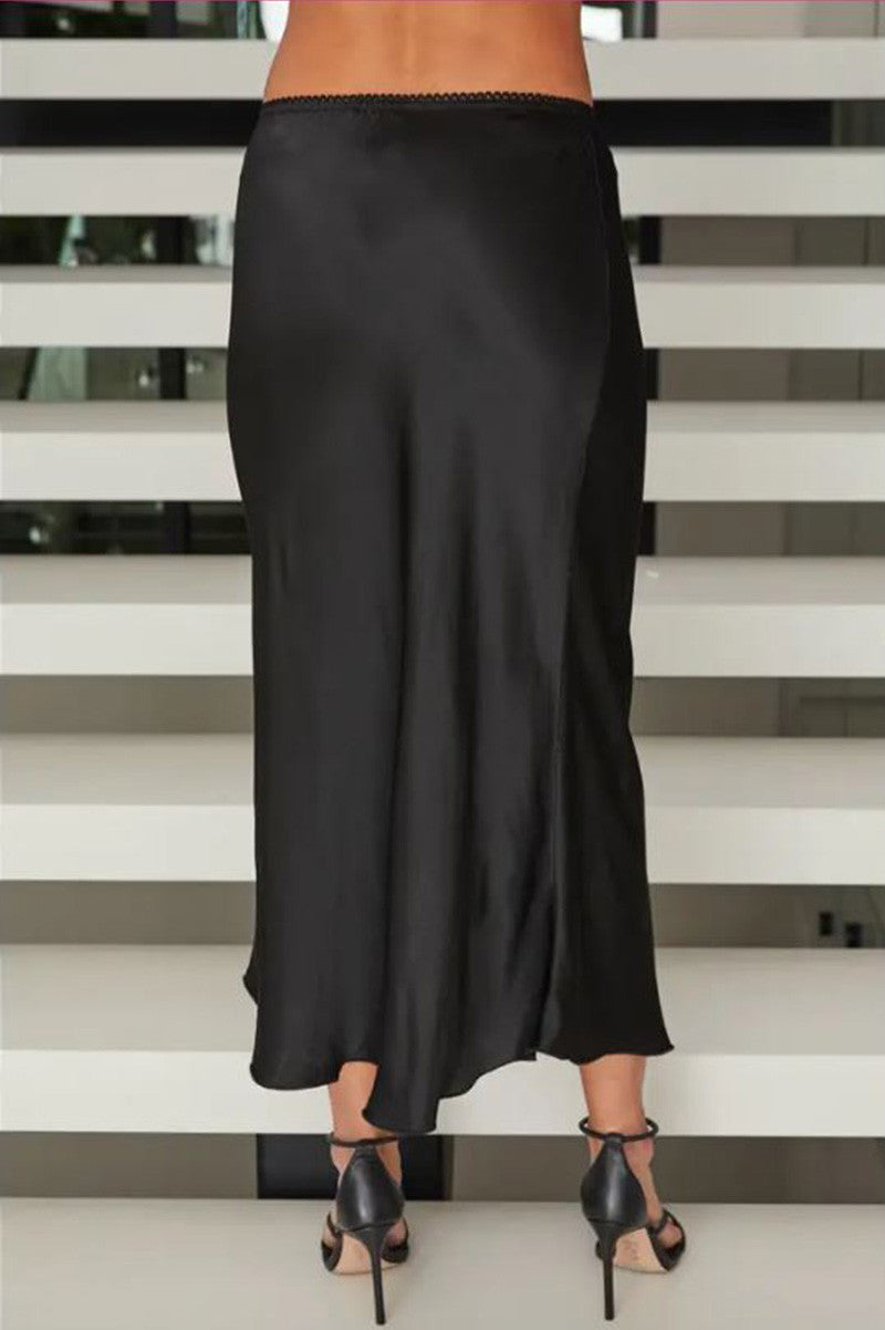 Satin Maxi Skirt in black back view