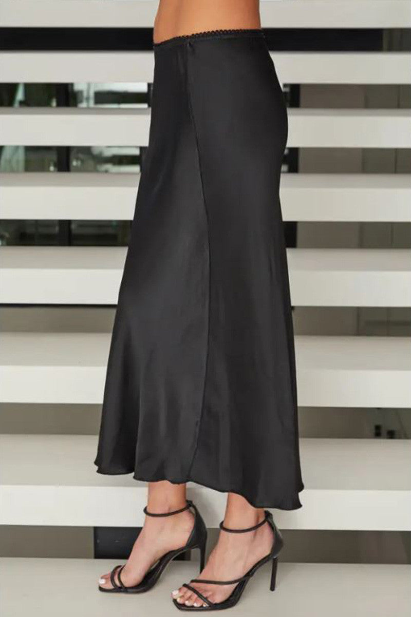 Satin Maxi Skirt in black side view