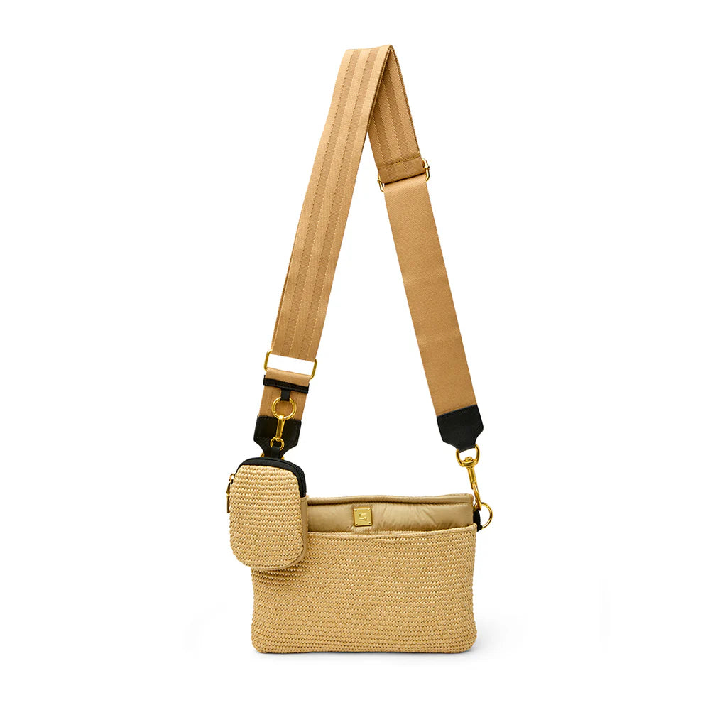 Downtown crossbody in dune raffia front view