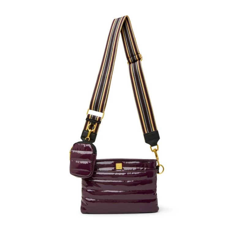 Downtown crossbody in abergene patent front view