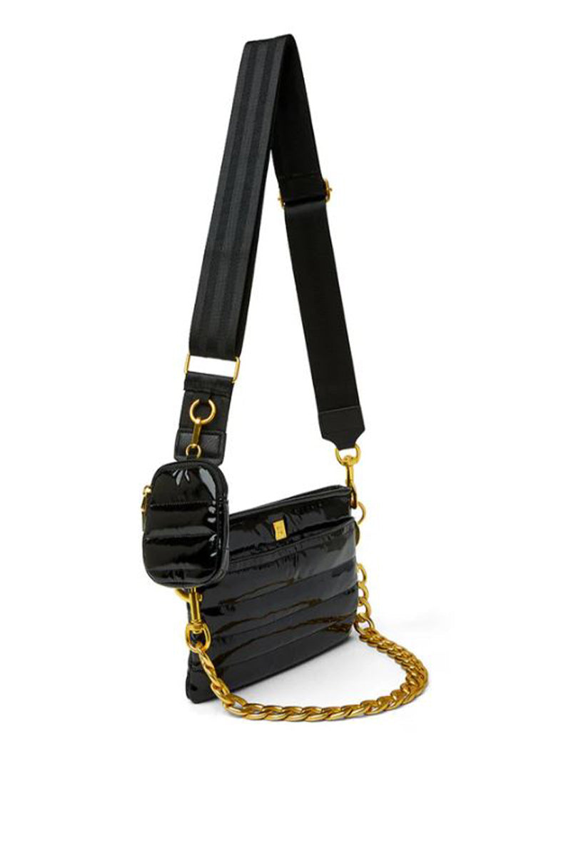 Downtown crossbody in black patent front view