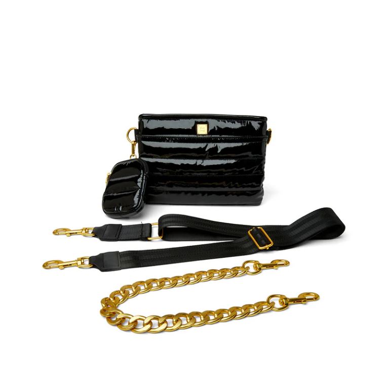Downtown crossbody in black patent strap accessory view