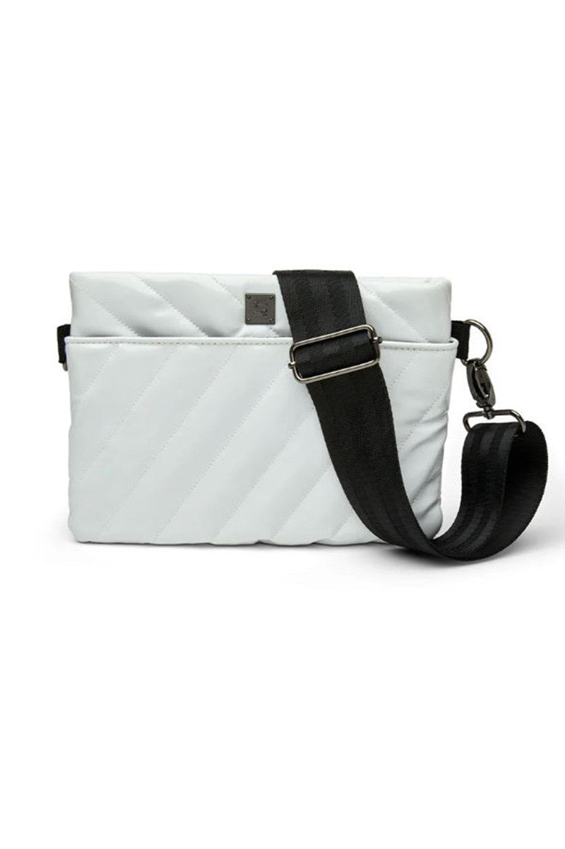 diagonal bum bag 2.0 in white patent front view