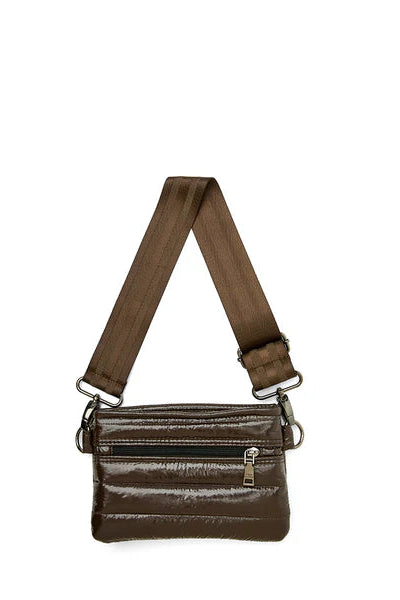 BUM BAG CROSSBODY IN GLOSSY CHOCOLATE BACK VIEW