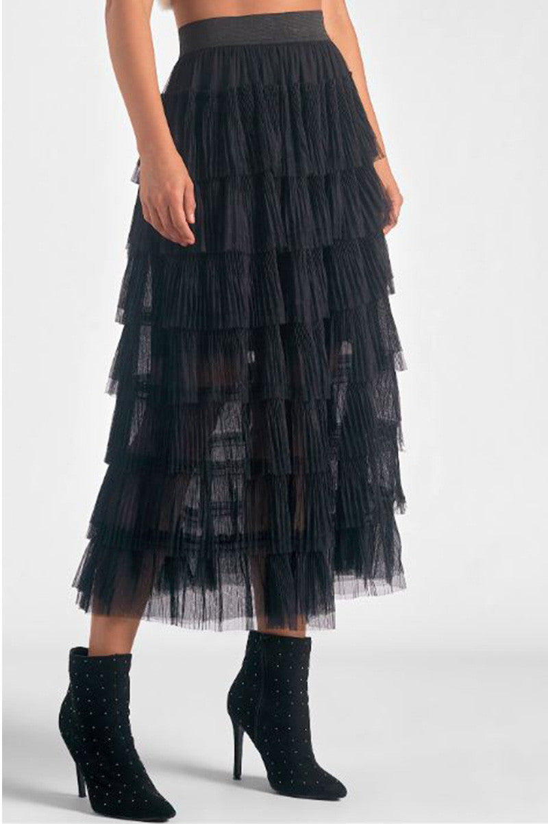 tulle layered skirt in black front view