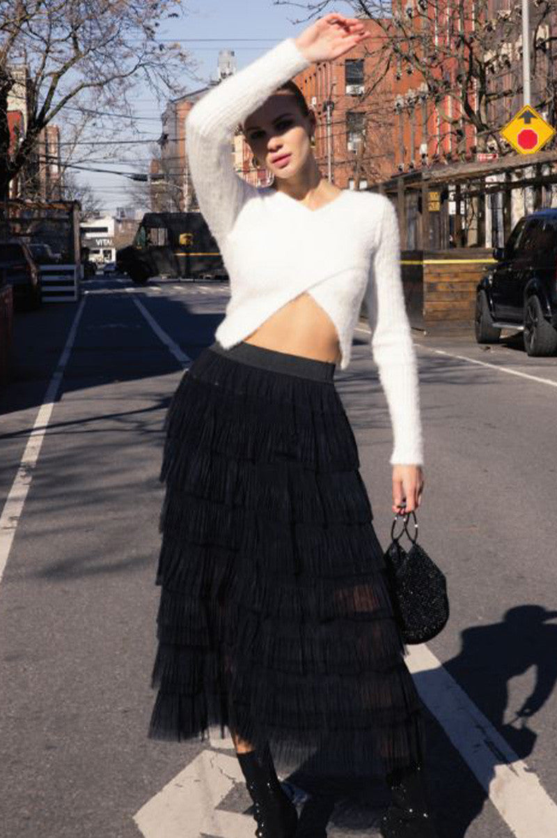 tulle layered skirt in black style view