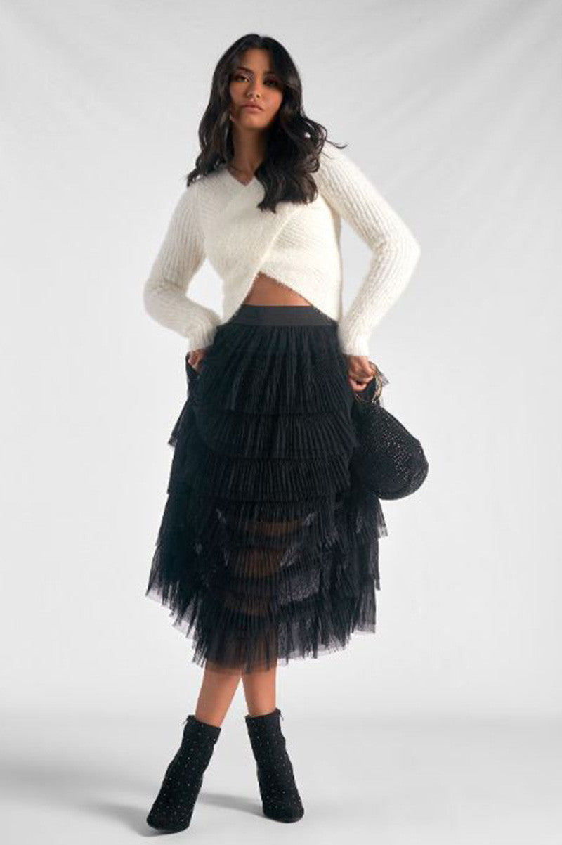 tulle layered skirt in black style view