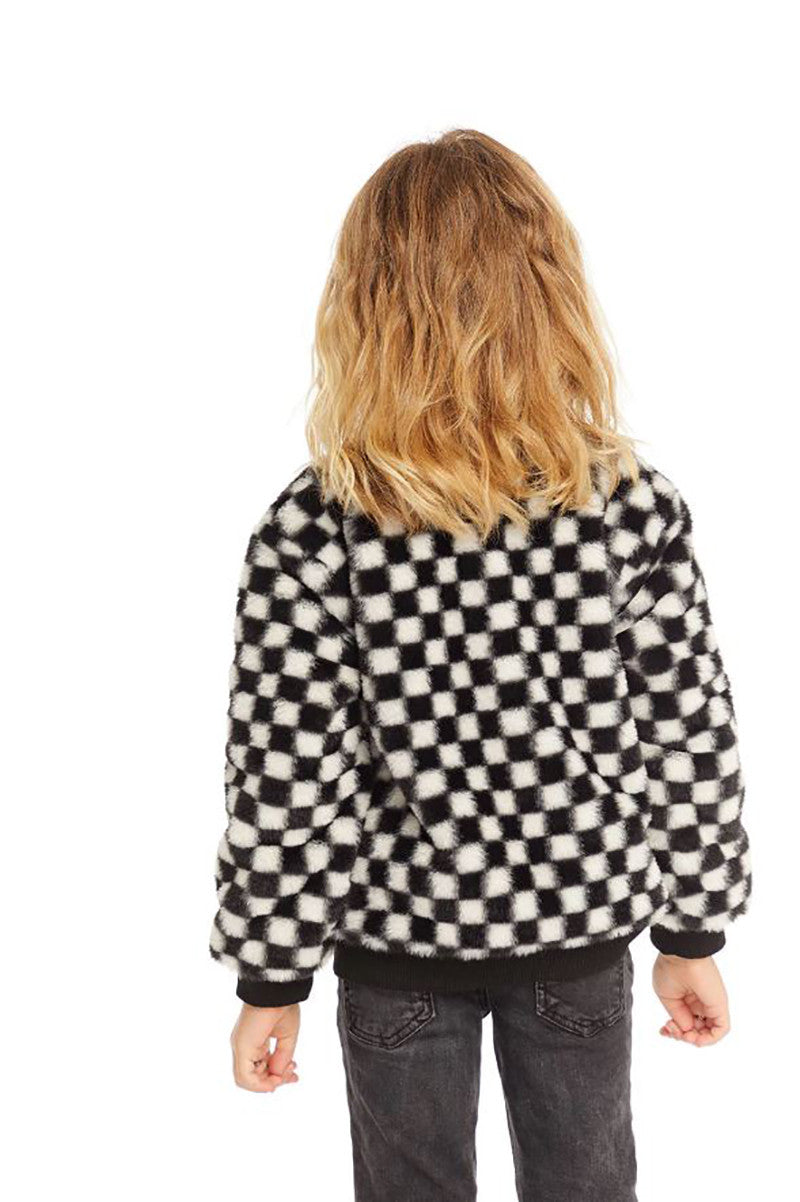 Ally Checkered bomber jacket in black and white back view