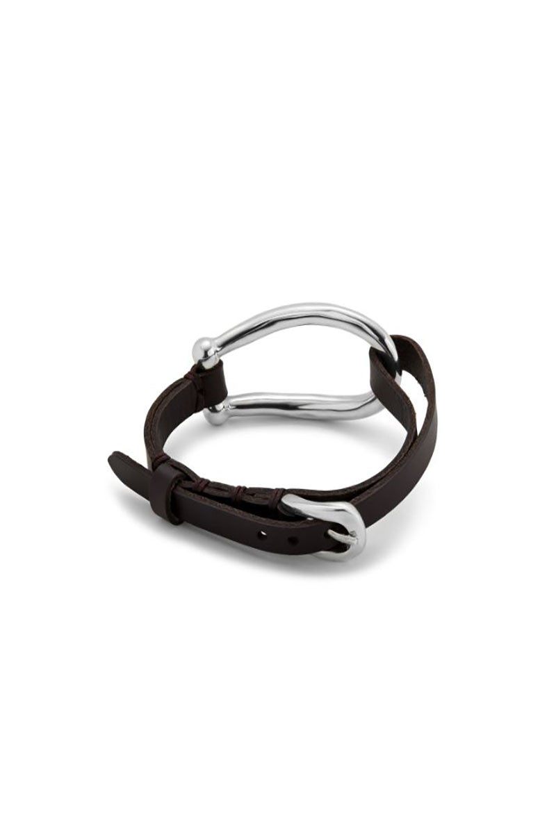 leather bracelet, brown/silver, back view