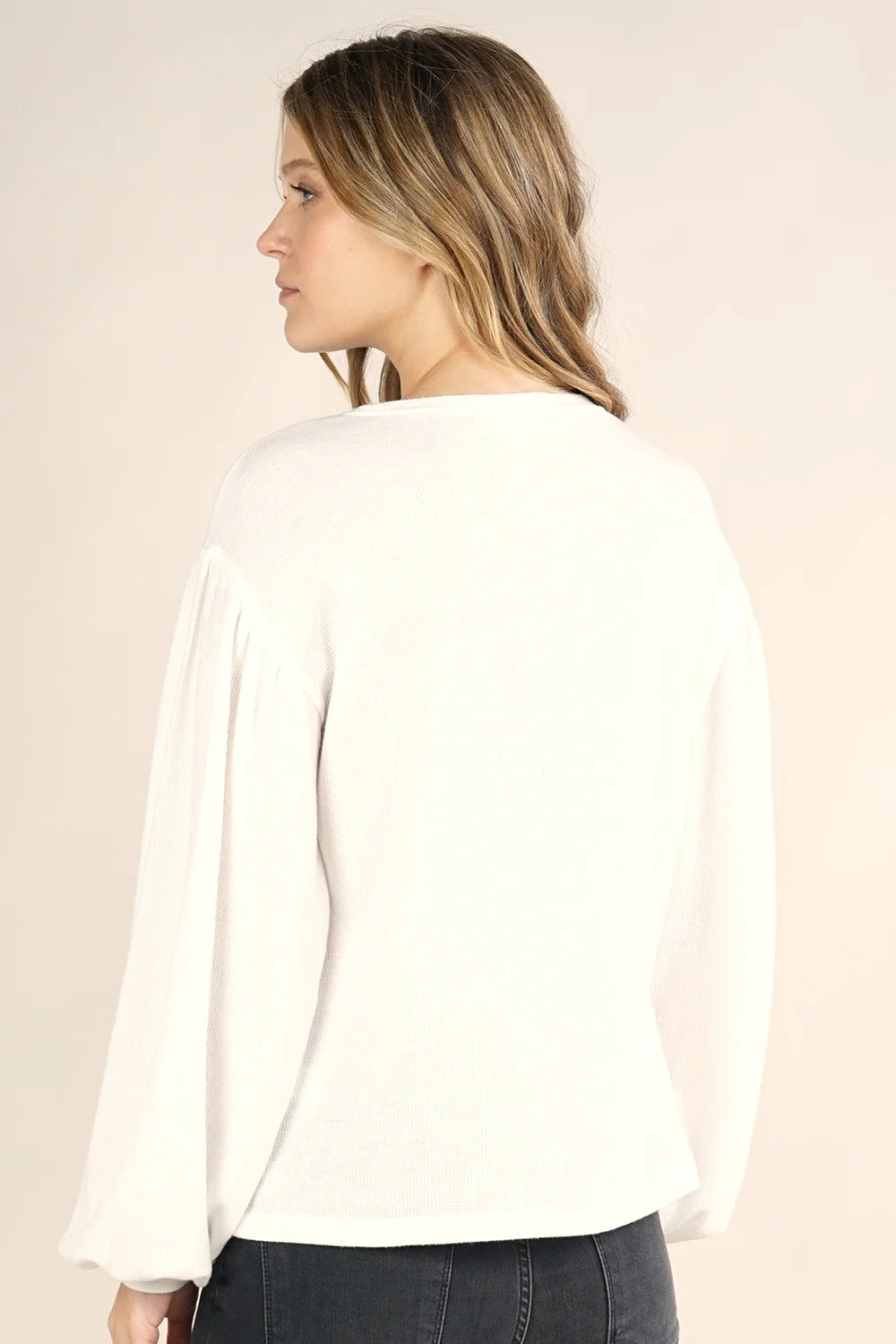 BABY THERMAL LONG SLEEVE CREW NECK TOP IN WHITE BACK VIEW