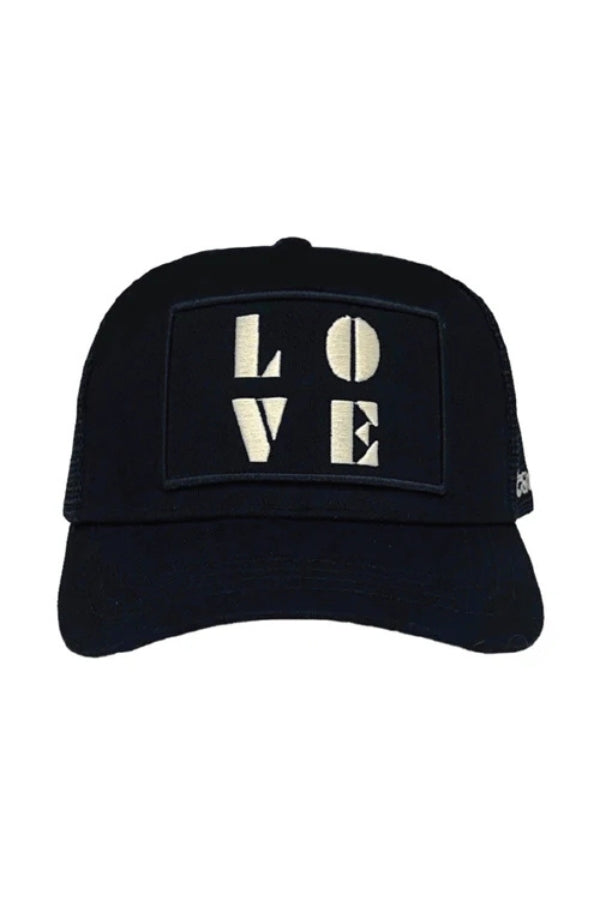 LOVE TRUCKER HAT IN BLACK FRONT VIEW