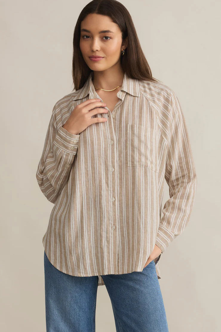 THE PERFECT LINEN TOP IN PEBBEL MOON FRONT VIEW