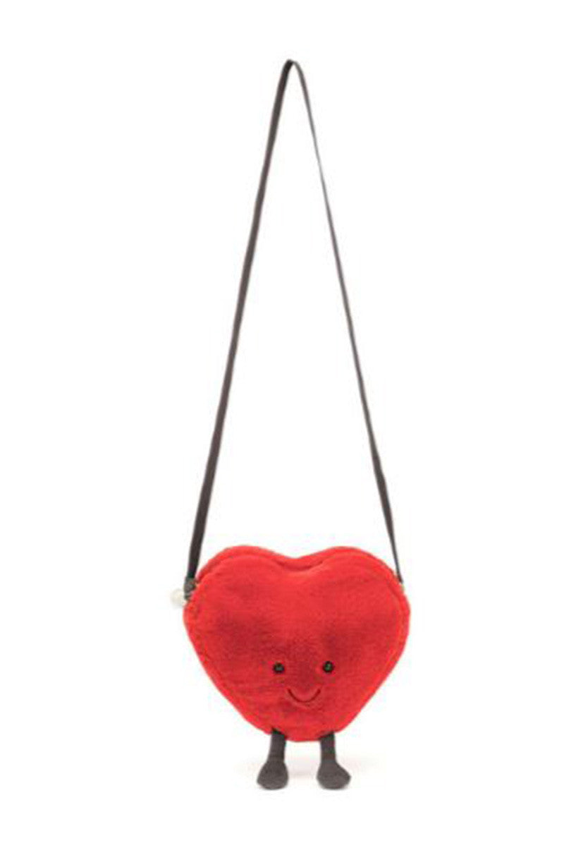 Amuseable heart bag in scarlet strap extended