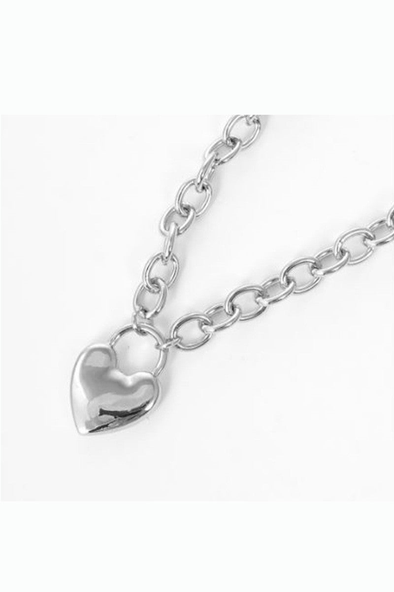 Heart charm circle link necklace in rhodium