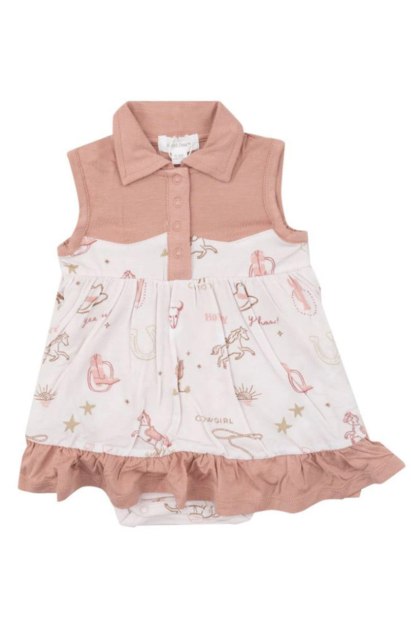 Cowboy bodysuit dress in wild west pink front view