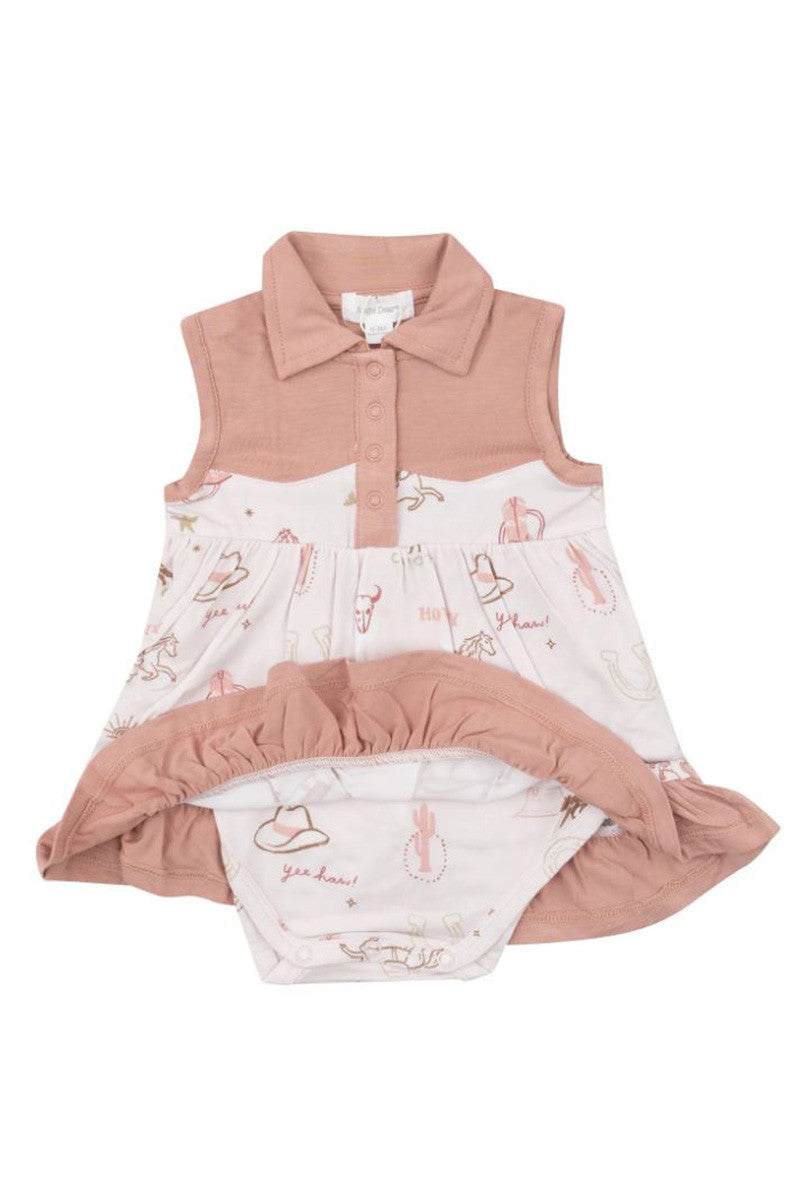 Cowboy bodysuit dress in wild west pink back view