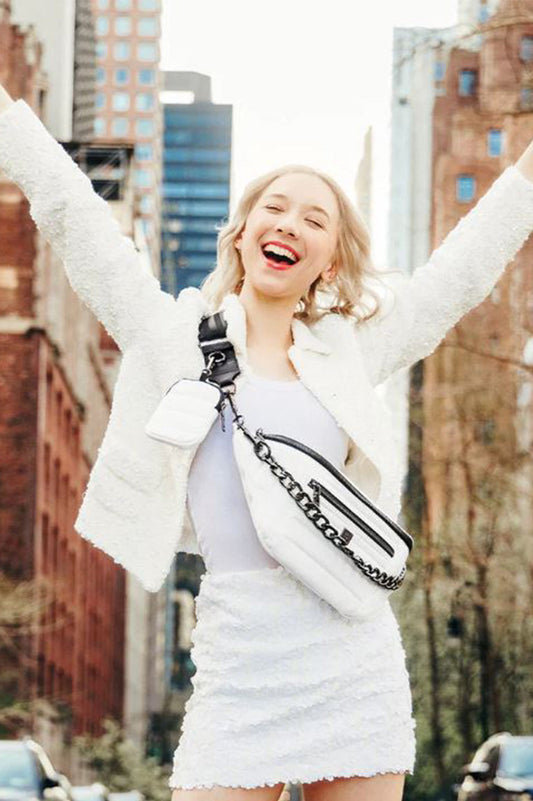 sister sling bag in shiny white style view