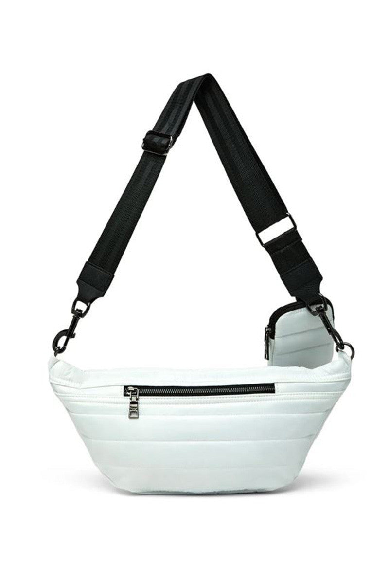 sister sling bag in shiny white back view