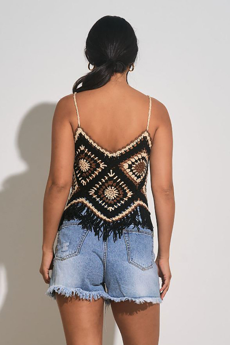 Fringe tank top in black back view