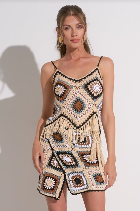 Fringe tank top in natural multi front view